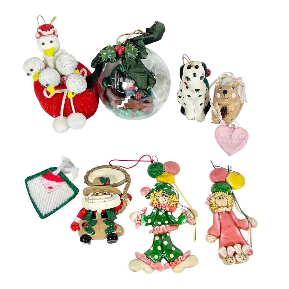 Vintage Handmade Christmas Ornaments Lot of 8 Unique Decor Dough Paper Yarn